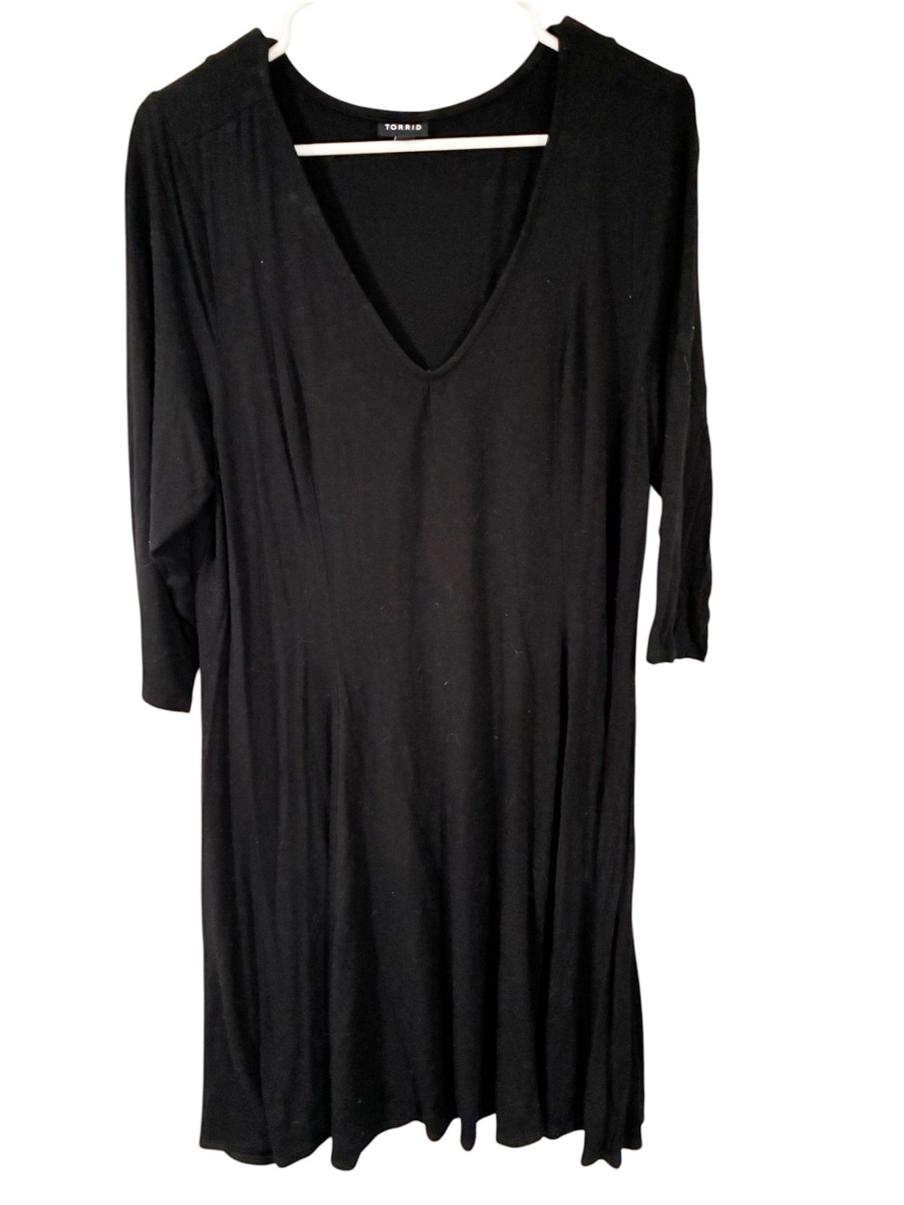 Torrid Plus Size Deep V Black Quarter Sleeve Midi Dress Size 1X